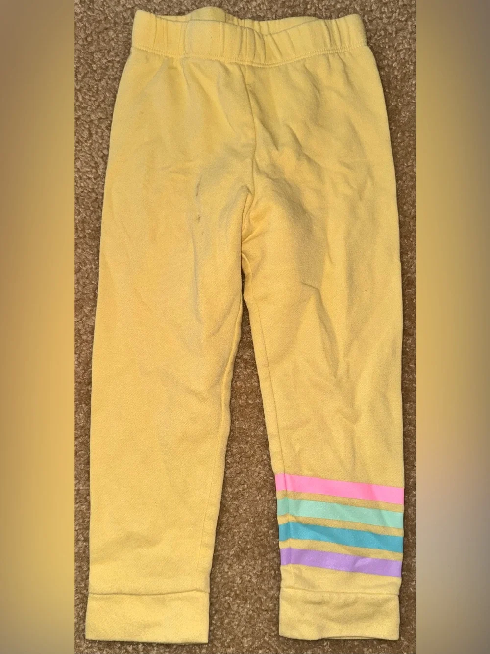 Yellow Kids Sweatpants with Pastel Stripe Detail